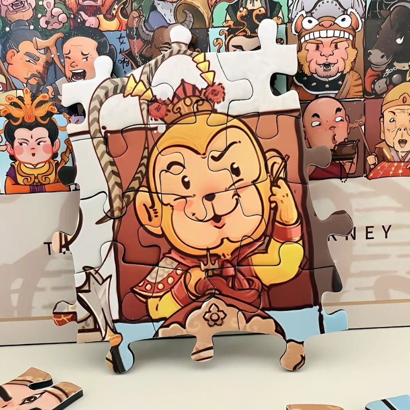 Close-up of a large puzzle piece featuring the Monkey King character from the Journey West puzzle with surrounding characters