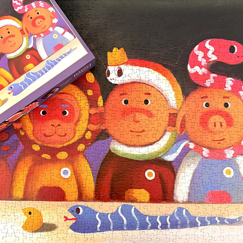 Completed Wufu Treasure puzzle showing high-resolution details and assembled character faces.