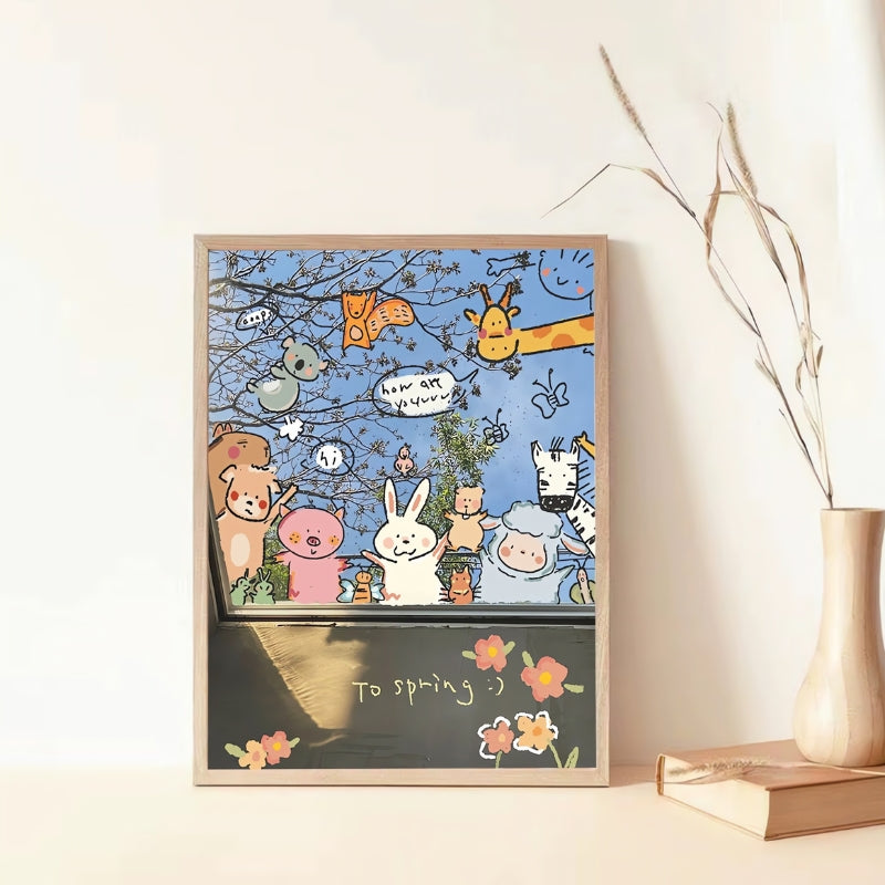 Framed Draw Spring puzzle on wooden shelf with minimal decor and natural light
