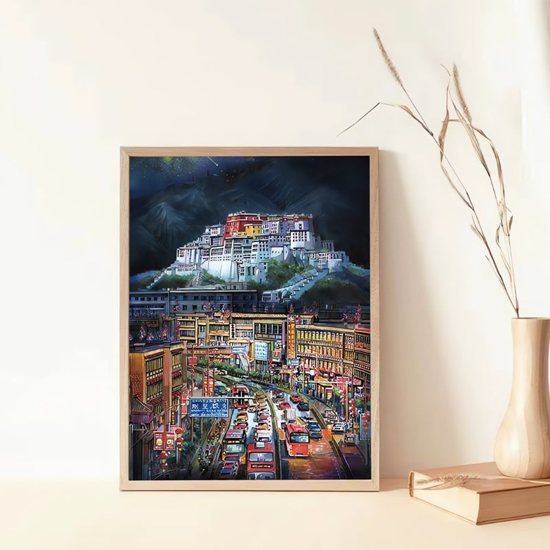 Potala Palace puzzle framed and displayed as wall art in modern room