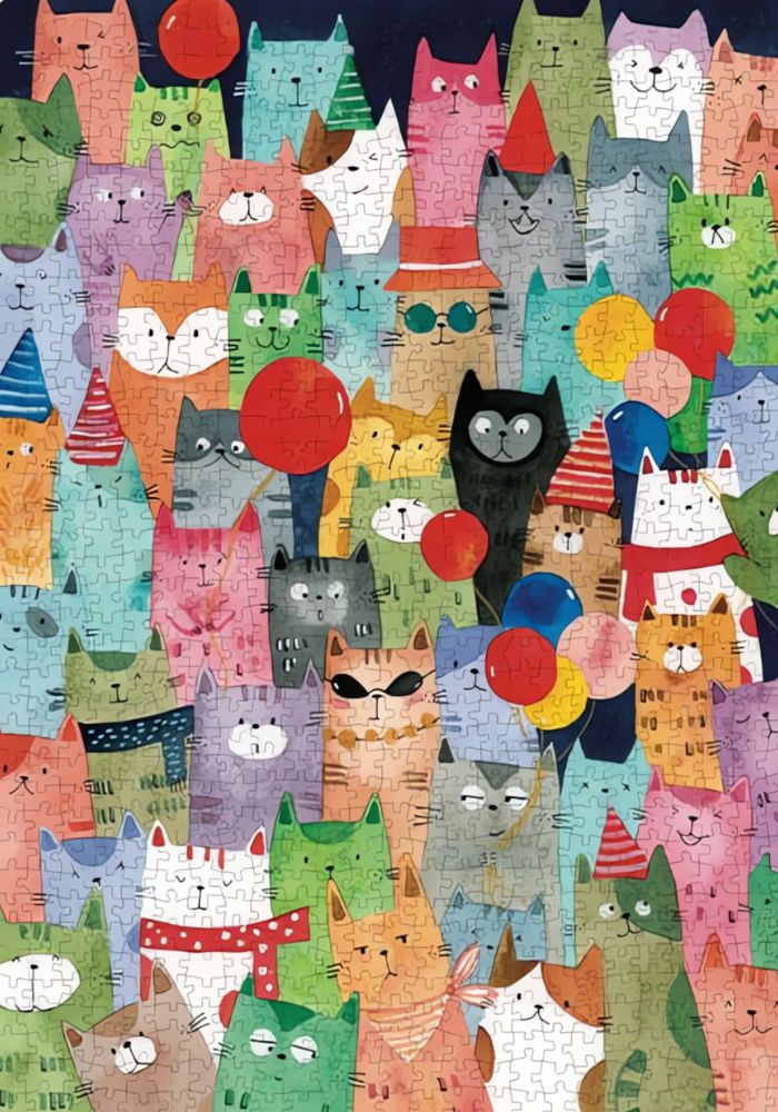 Botop Cats puzzle featuring playful cartoon cats in party scene