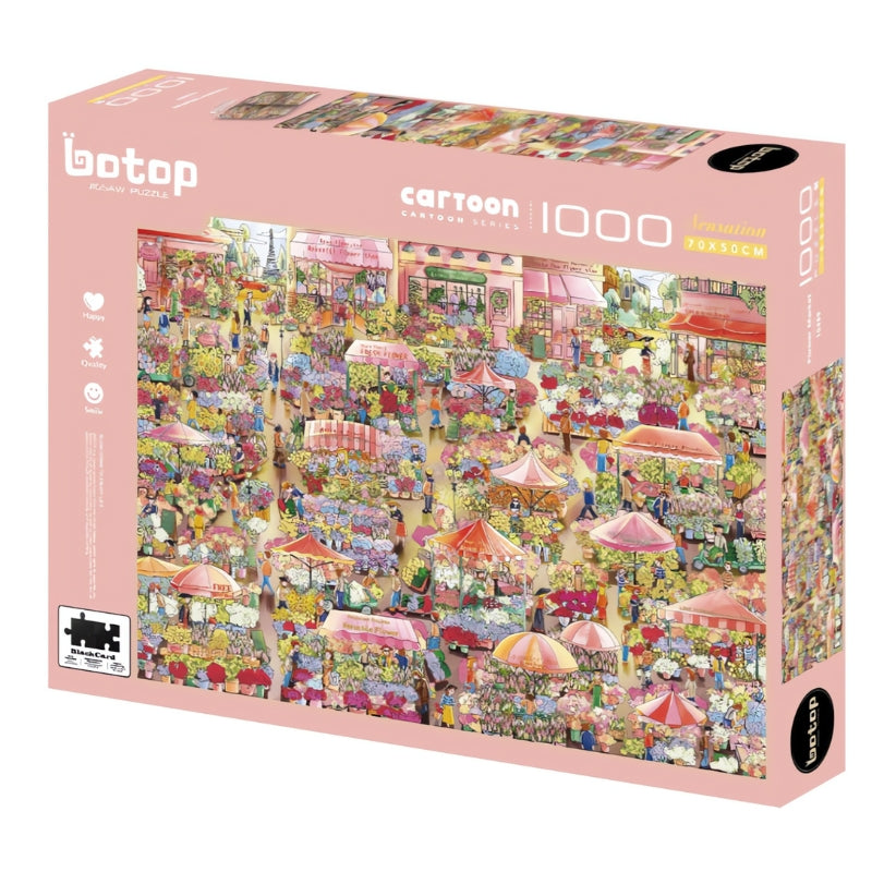 Botop Flower Market puzzle box with vibrant floral market stalls