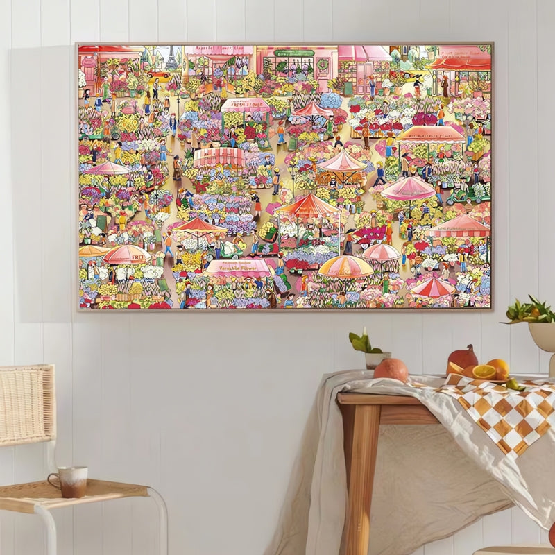 Botop Flower Market puzzle art displayed in dining space
