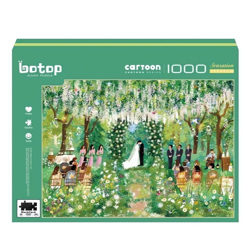 Botop Lawn Wedding puzzle box with floral cartoon ceremony scene