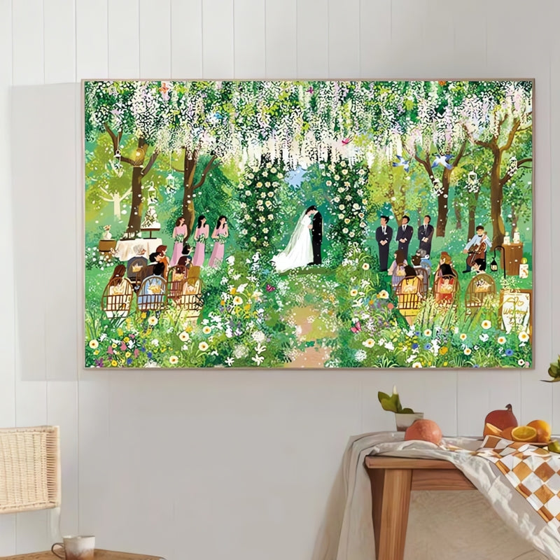 Botop Lawn Wedding puzzle art displayed in home interior