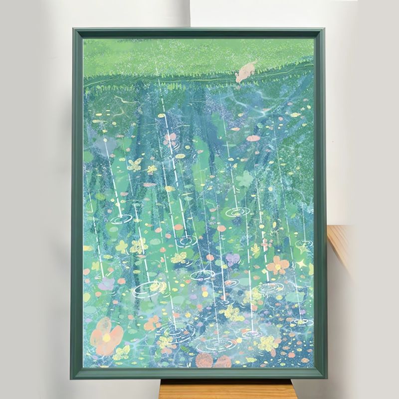 Sea Tree puzzle framed with soft green tones and rainfall illustration