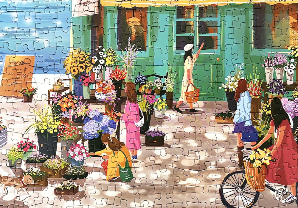 Botop Seaside Flower puzzle detail of shoppers at seaside florist