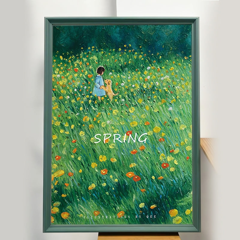 Framed “Spring” puzzle art displayed in a cozy modern room.