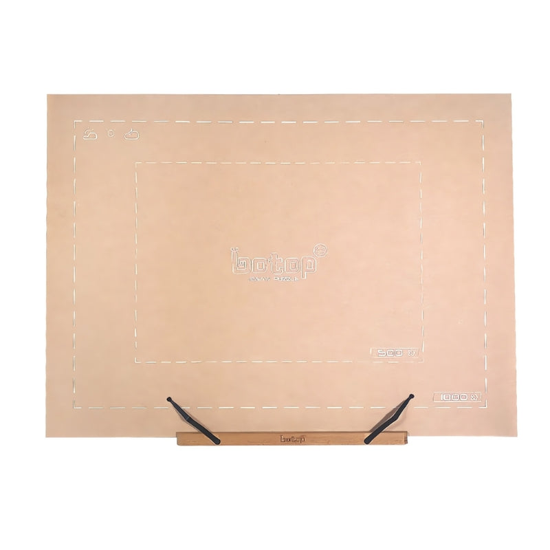 Foldable puzzle board in peach beige displayed on a wooden adjustable easel.