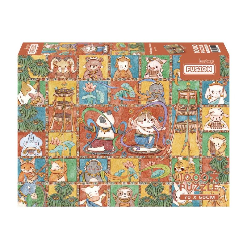 Dunhuang Dance puzzle box with Chinese-style cartoon figures and traditional patterns
