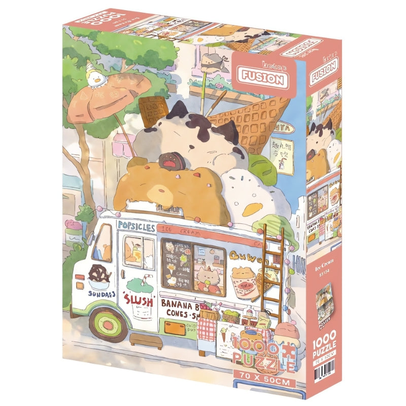 Ice Cream puzzle box with pastel food truck and giant scoops shaped like animals