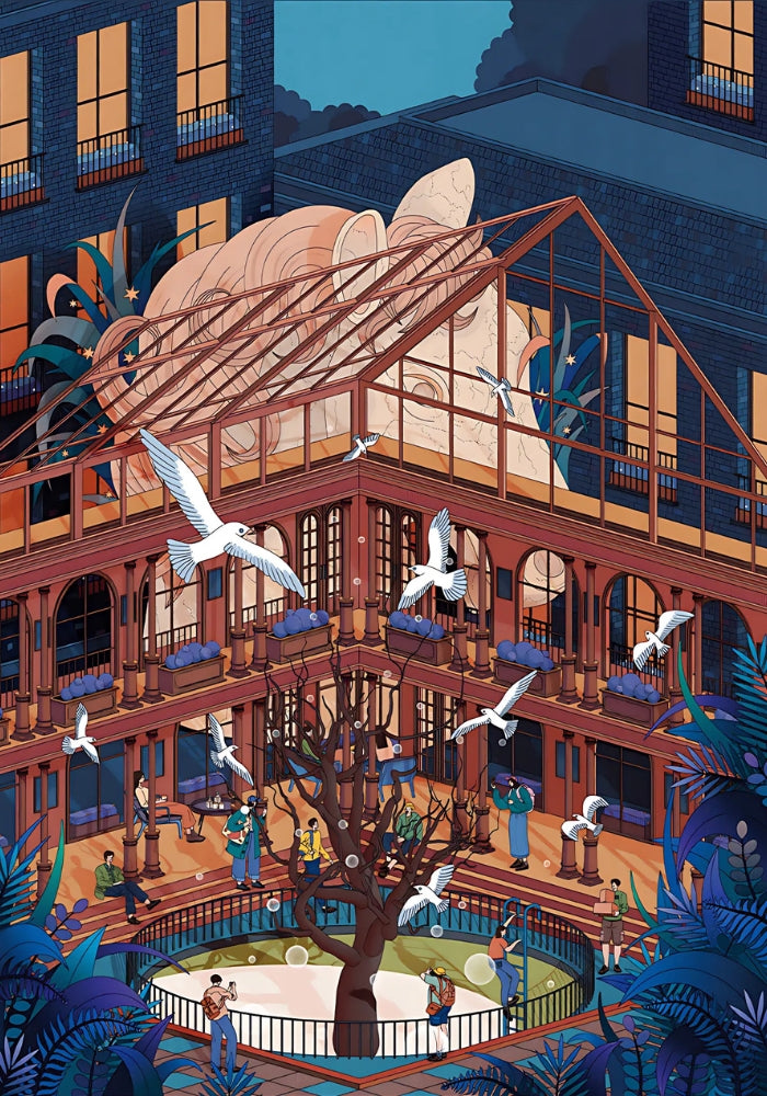 Architecture puzzle box and atrium scene below – architectural puzzle.