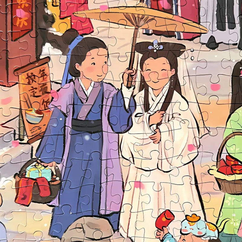 Close-up of two main characters under a parasol from the Bai Suzhen puzzle