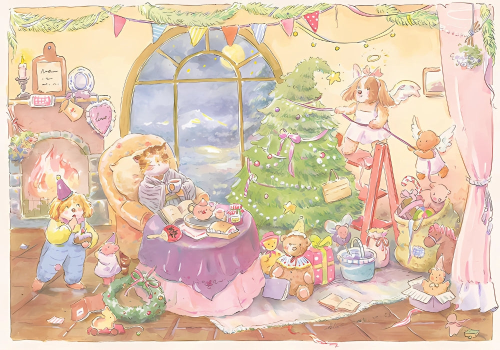 Front-facing packaging for Little Cute puzzle showing warm and charming Christmas scene