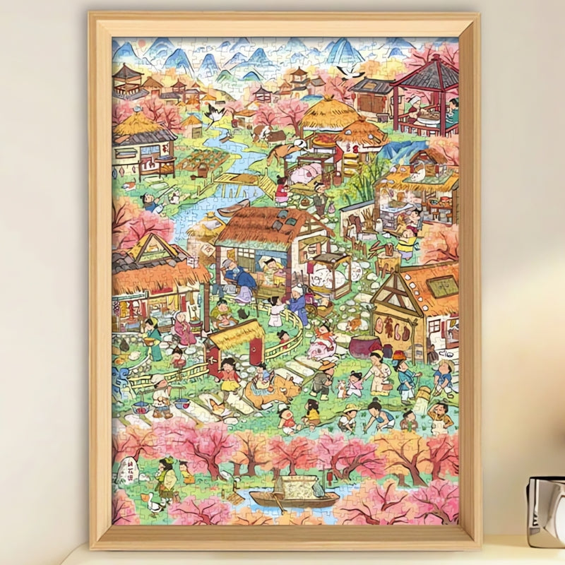 Peach Blossom puzzle framed on a wall