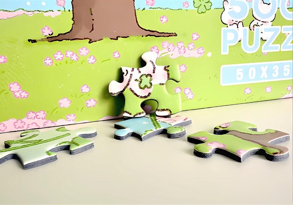 Lucky Tree puzzle piece close-up with green grass and clover detail