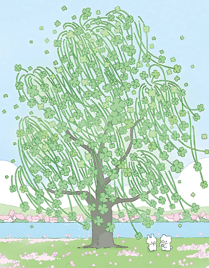 Original Lucky Tree puzzle illustration with large tree and two cute animals under it