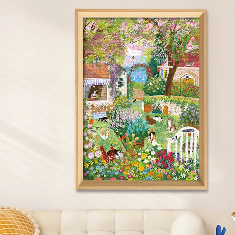 Framed Listen to the wind puzzle artwork displayed above a cream sofa in a bright, cosy room.