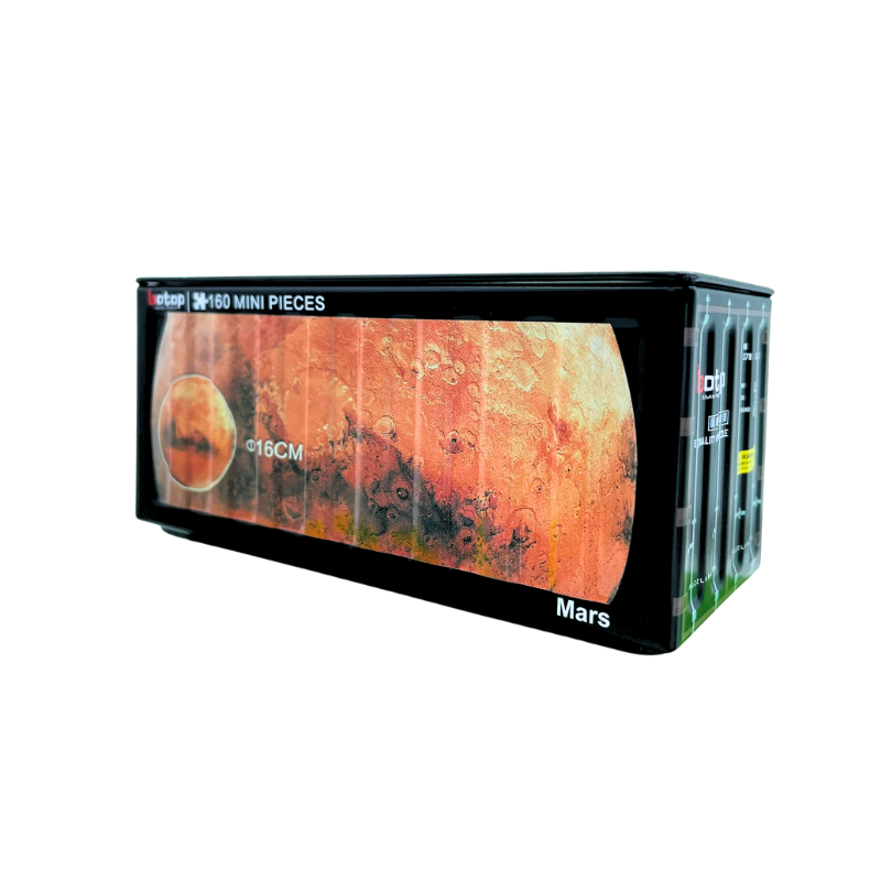 Botop mini puzzle in black metal box with detailed Mars surface design.