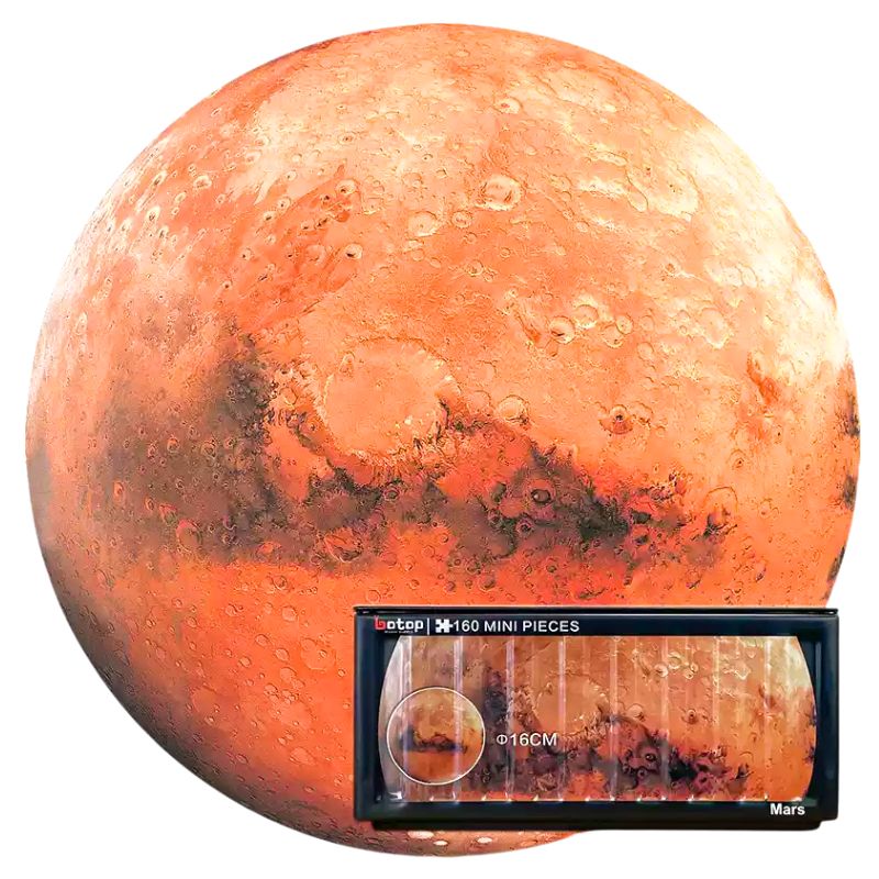 Round Mars mini puzzle with realistic planet texture and crater details.