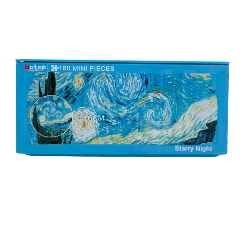 Botop mini puzzle tin showing Van Gogh’s Starry Night artwork on a blue metal container