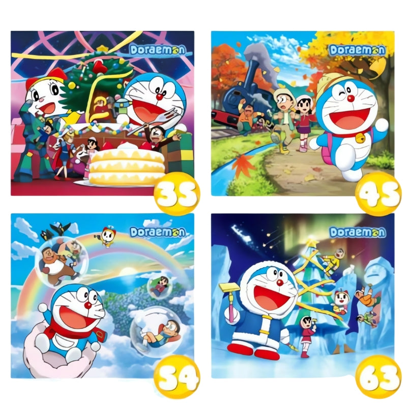 Doraemon and friends celebrating with a Christmas cake