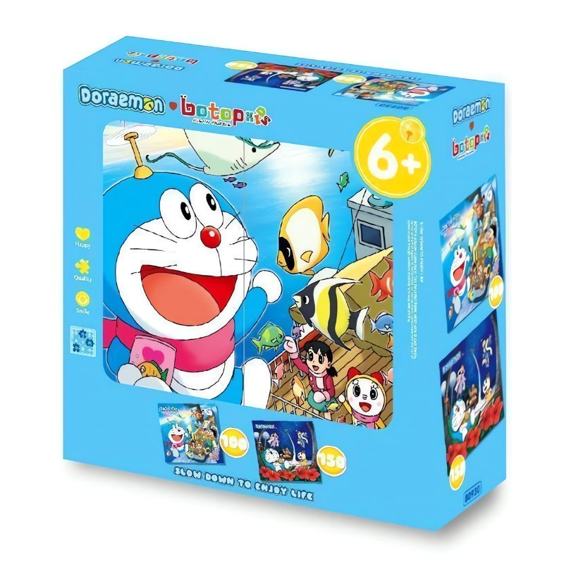 Doraemon kids puzzle box with sea adventure scene and colourful fish, suitable for ages 6 and up