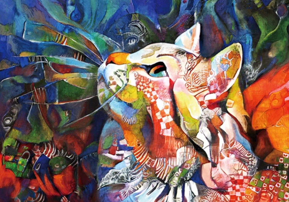 Abstract colourful cat artwork from Colourful Keytime 1000 piece jigsaw puzzle.