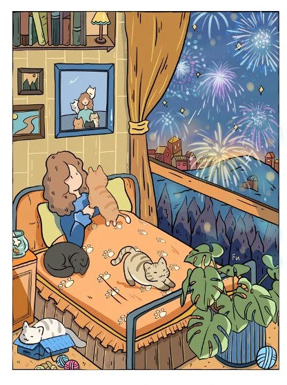 Fireworks and Stars | Seren Art | 130 Piece Mini Puzzle | Jigsaw Puzzle