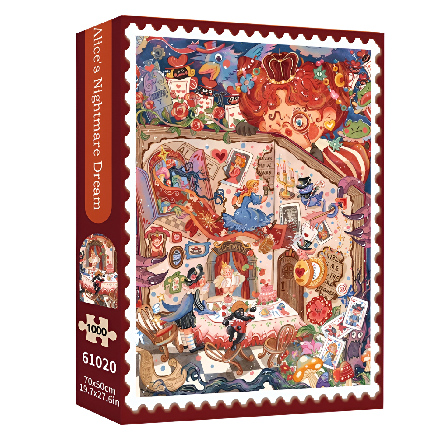 Puzzle box of Alice’s Nightmare Dream showing a vibrant and detailed illustration of whimsical characters and fantasy scenes.