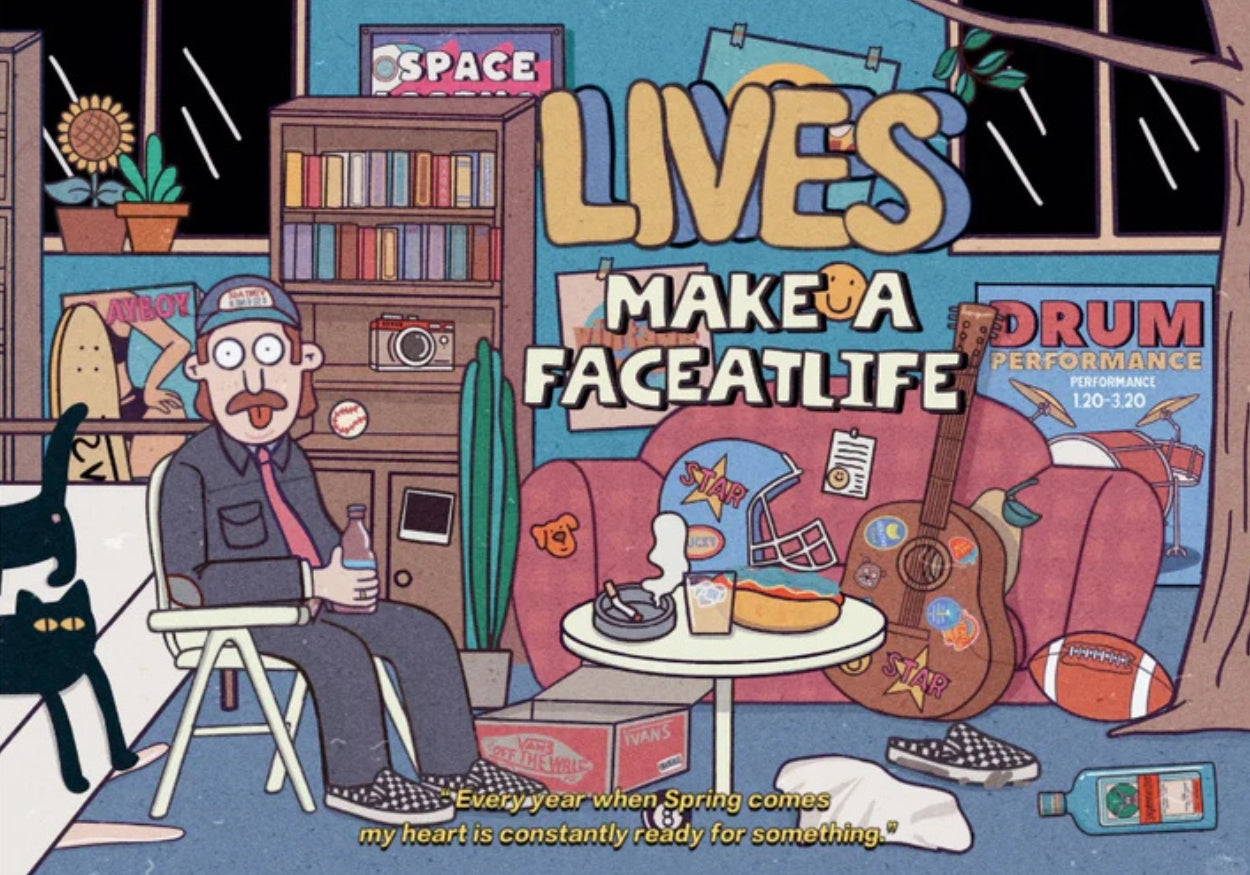 Detailed view of the puzzle image showing a lively interior scene with a man sitting, surrounded by various whimsical elements.