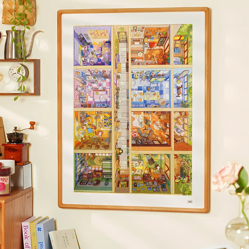 Framed Dreamhouse Utopia puzzle displayed in a bright and cosy interior.
