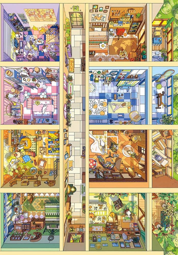 Full puzzle artwork of Dreamhouse Utopia showing detailed cartoon apartments.