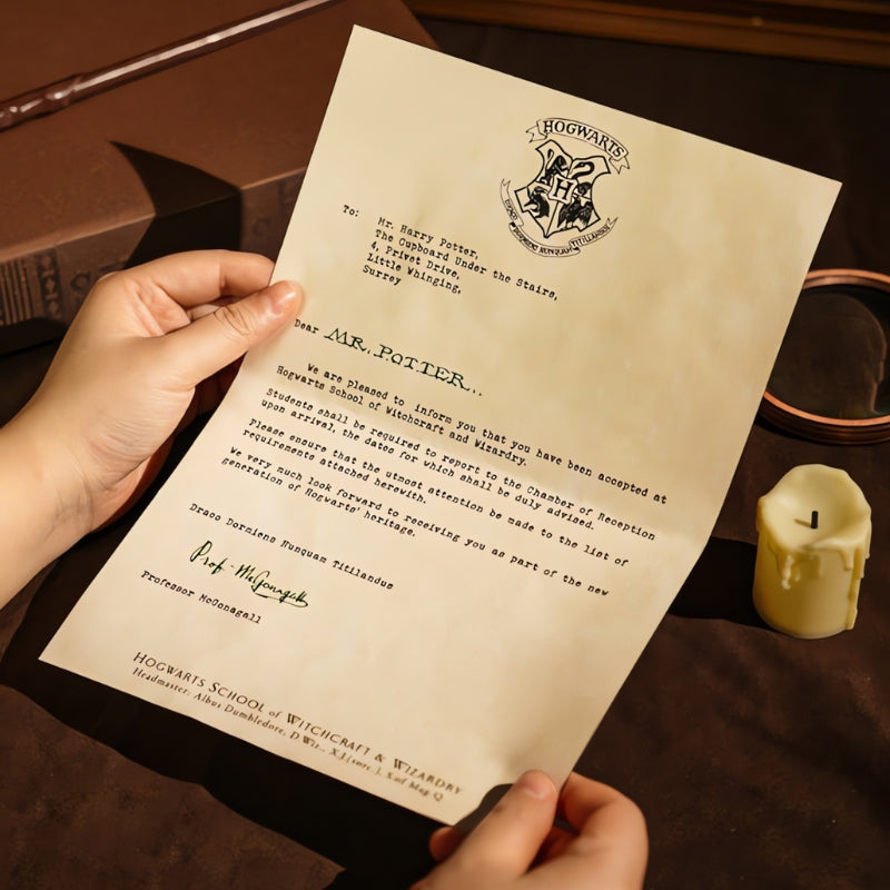 Replica Hogwarts acceptance letter included with the Marauder’s Map puzzle set, addressed to Mr. Potter.