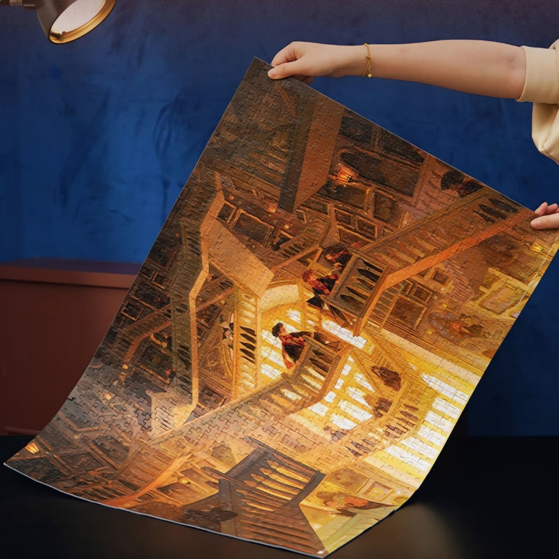 Completed Harry Potter - Hogwarts Grand Staircase puzzle held up.