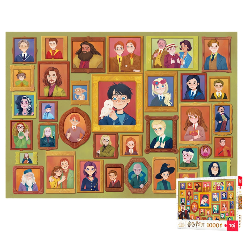 Full illustration of the Harry Potter - Photo Wall Series puzzle and a puzzle box on top of it.