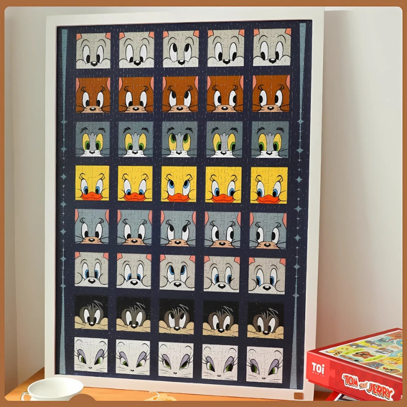 Framed Tom and Jerry puzzle displayed upright with clean finishing and vivid colours.