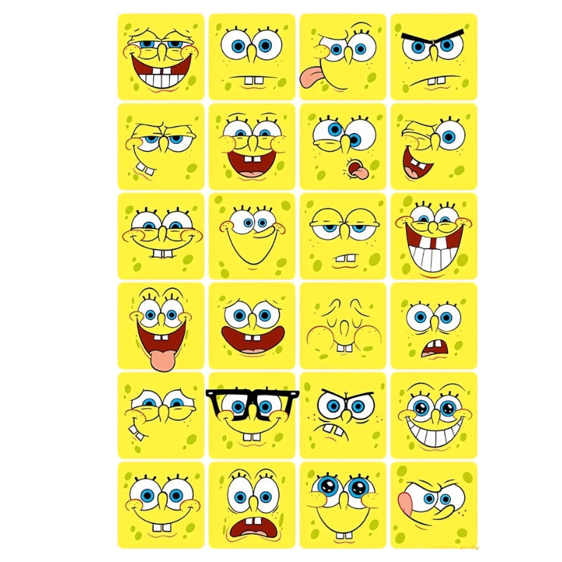 SpongeBob Mood Diary puzzle artwork with colourful cartoon grid of SpongeBob's expressive moods