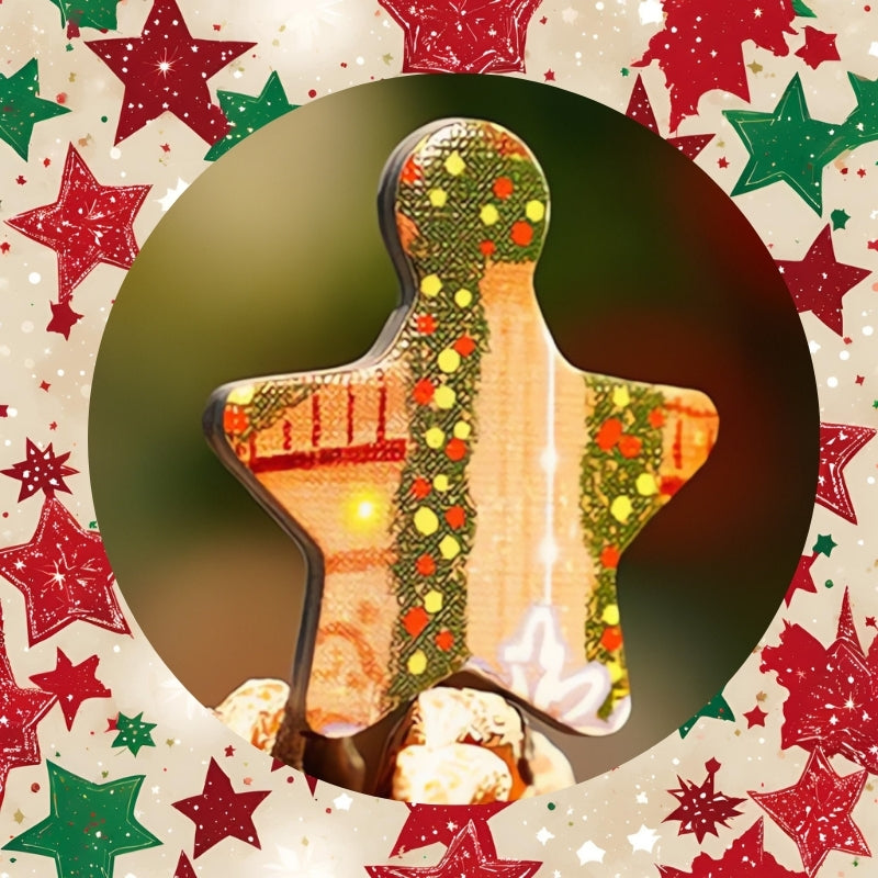 Close-up of star-shaped puzzle piece from the Christmas Town puzzle with festive patterns.