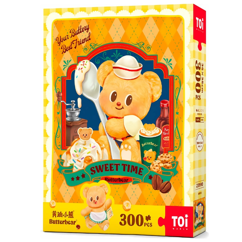 Box image of the Butterbear Sweet Time 300-piece puzzle by TOI, featuring a dessert-themed bear illustration.