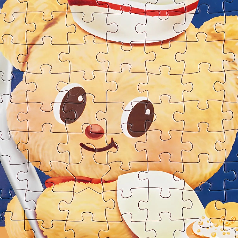 Close-up of Butterbear’s face from the completed Sweet Time puzzle, showing puzzle piece detail.