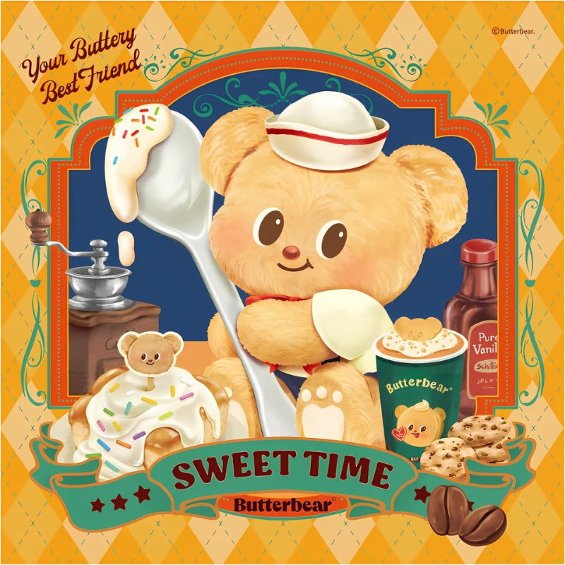 Full flat-lay artwork of the Butterbear Sweet Time puzzle, with cookies, coffee beans, and a sprinkle-topped dessert.