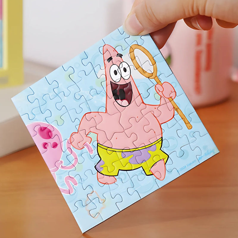 Completed Patrick puzzle showing vibrant colours and joyful underwater scene.