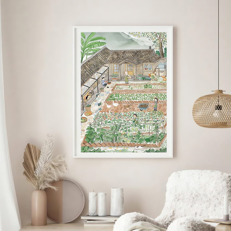 Framed Grain in Ear puzzle artwork styled in a modern living room setting.
