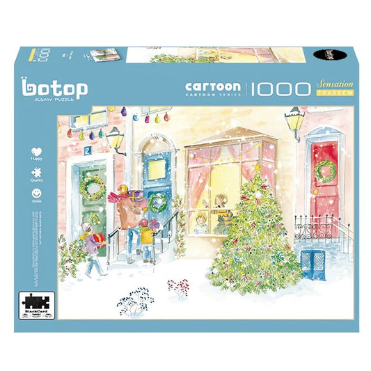 Home Sweet Home Botop 1000 piece puzzle box with festive winter street and tree