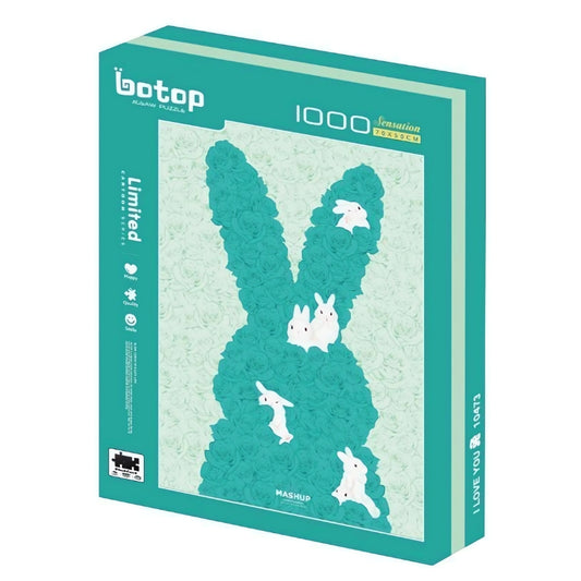 I Love You Bunny puzzle box by Botop, 1000 pieces, Tiffany blue bunny made of roses