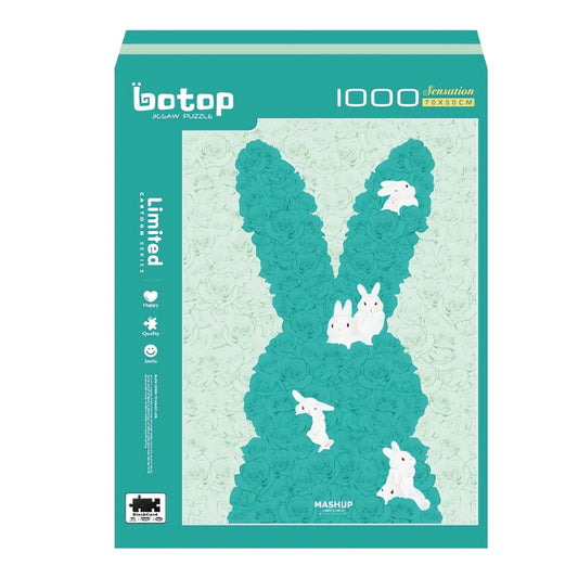 I Love You Bunny puzzle box by Botop, 1000 pieces, Tiffany blue bunny made of roses