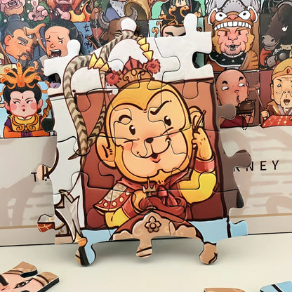 Close-up of a large puzzle piece featuring the Monkey King character from the Journey West puzzle with surrounding characters