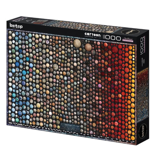 Botop Universe 1000 piece puzzle box featuring colourful planetary grid on black background