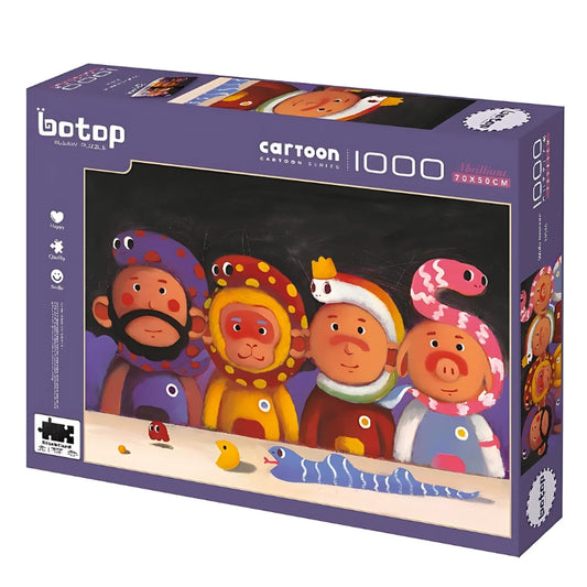 Wufu Treasure 1000 piece puzzle box by Botop featuring colourful cartoon characters in animal costumes.